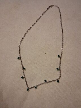 Vintage Avon Silver Chain Necklace with Faux Emerald Green Beads